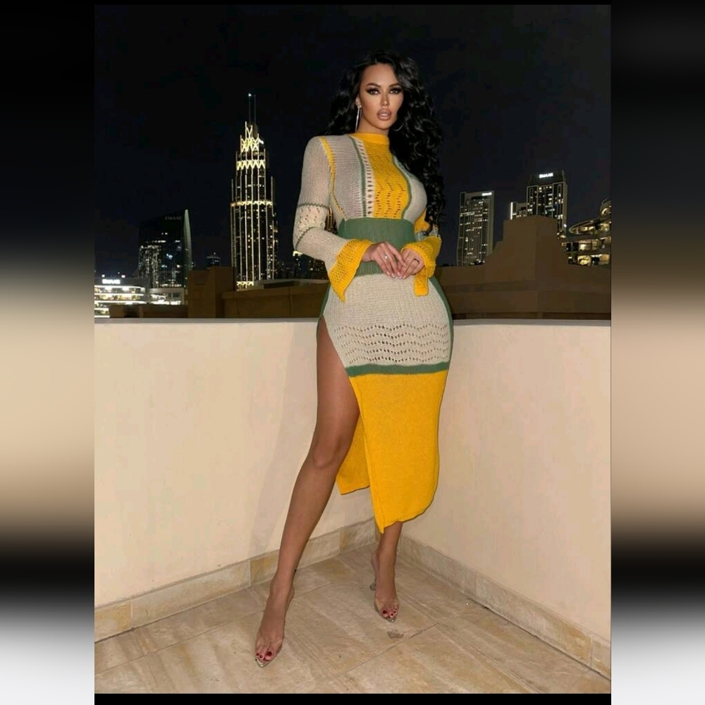 SHEIN Asymmetrical Yellow and Gray Dress